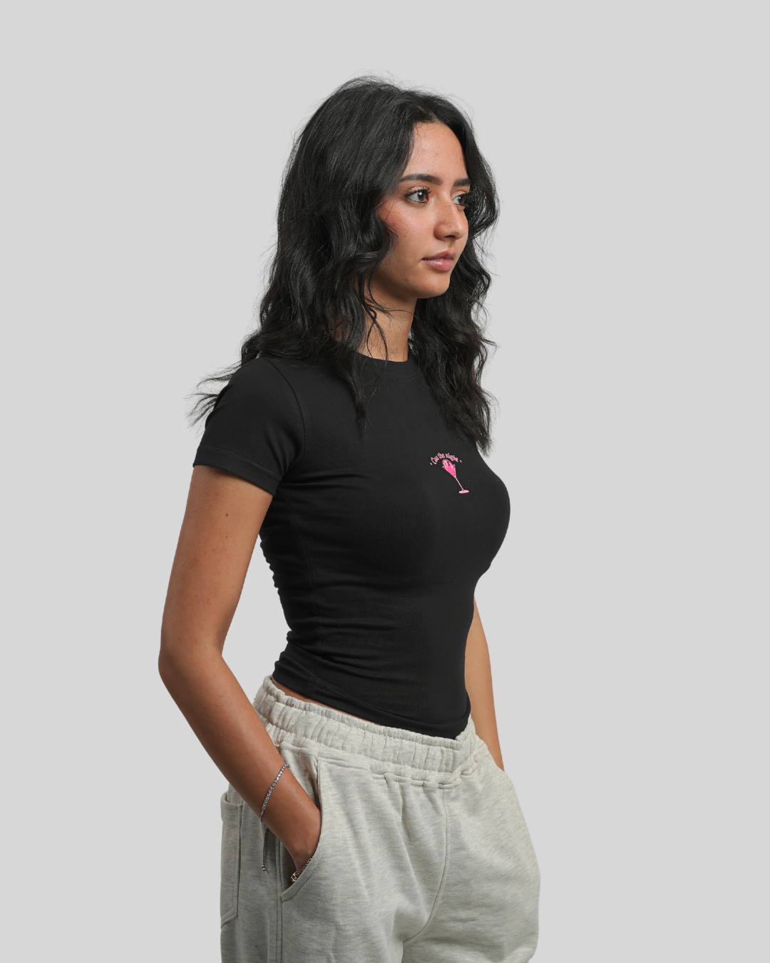 Cue The Night Black Baby Tee