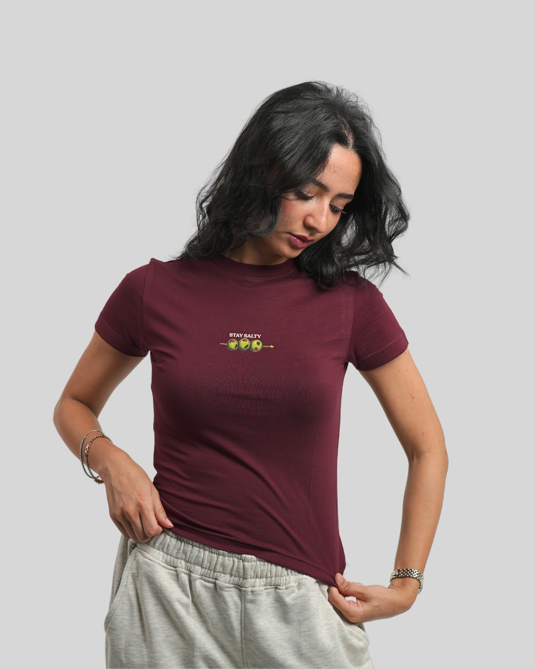 Stay Salty Burgundy Baby Tee