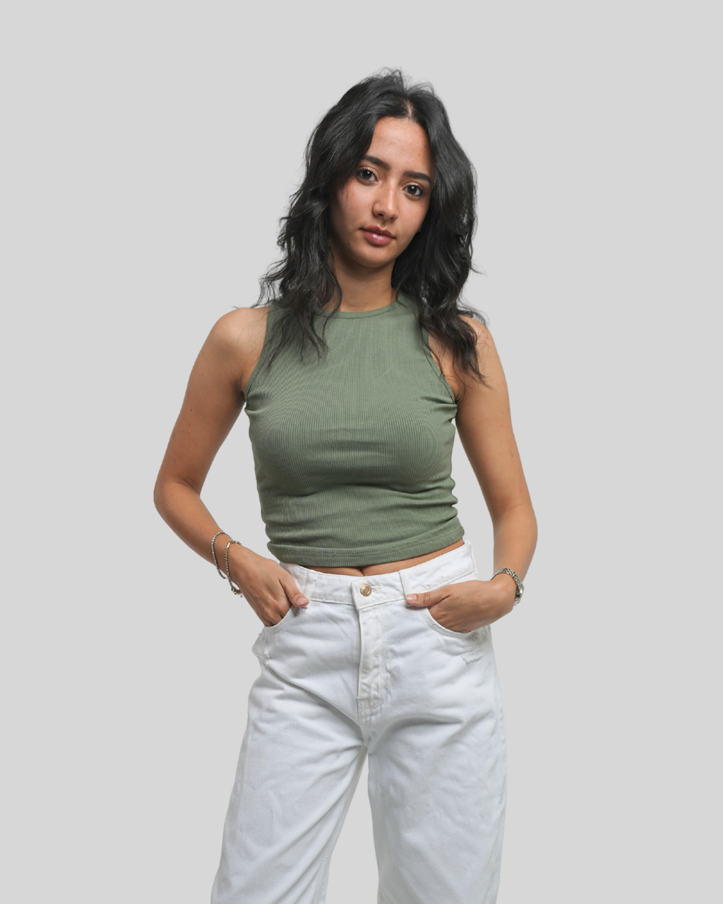 Olive Green Ribbed Tank Top