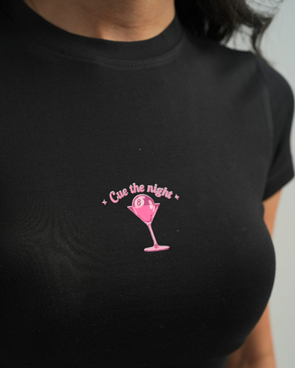 Cue The Night Black Baby Tee