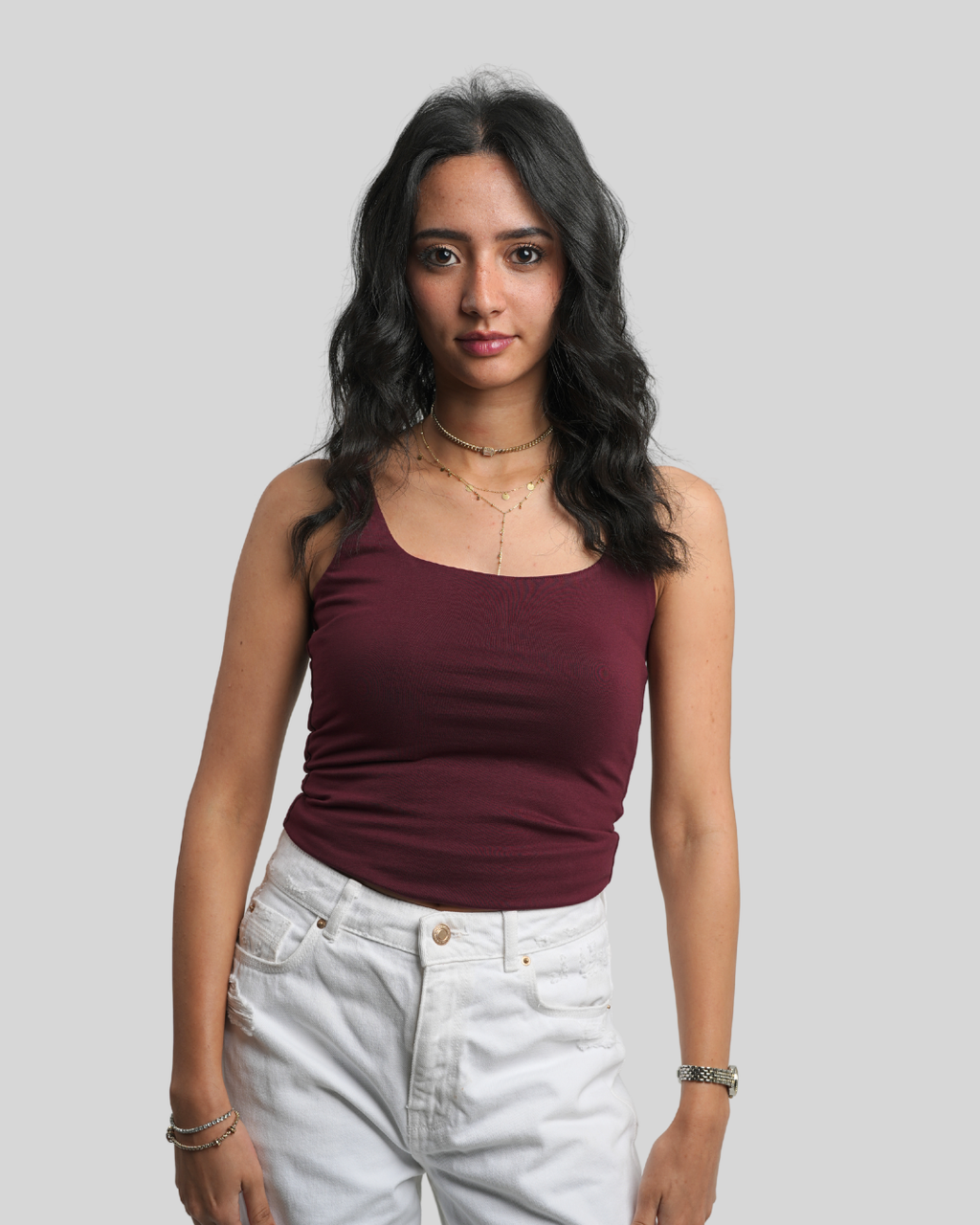 Burgundy Wide Neck Cut Double Layered Top