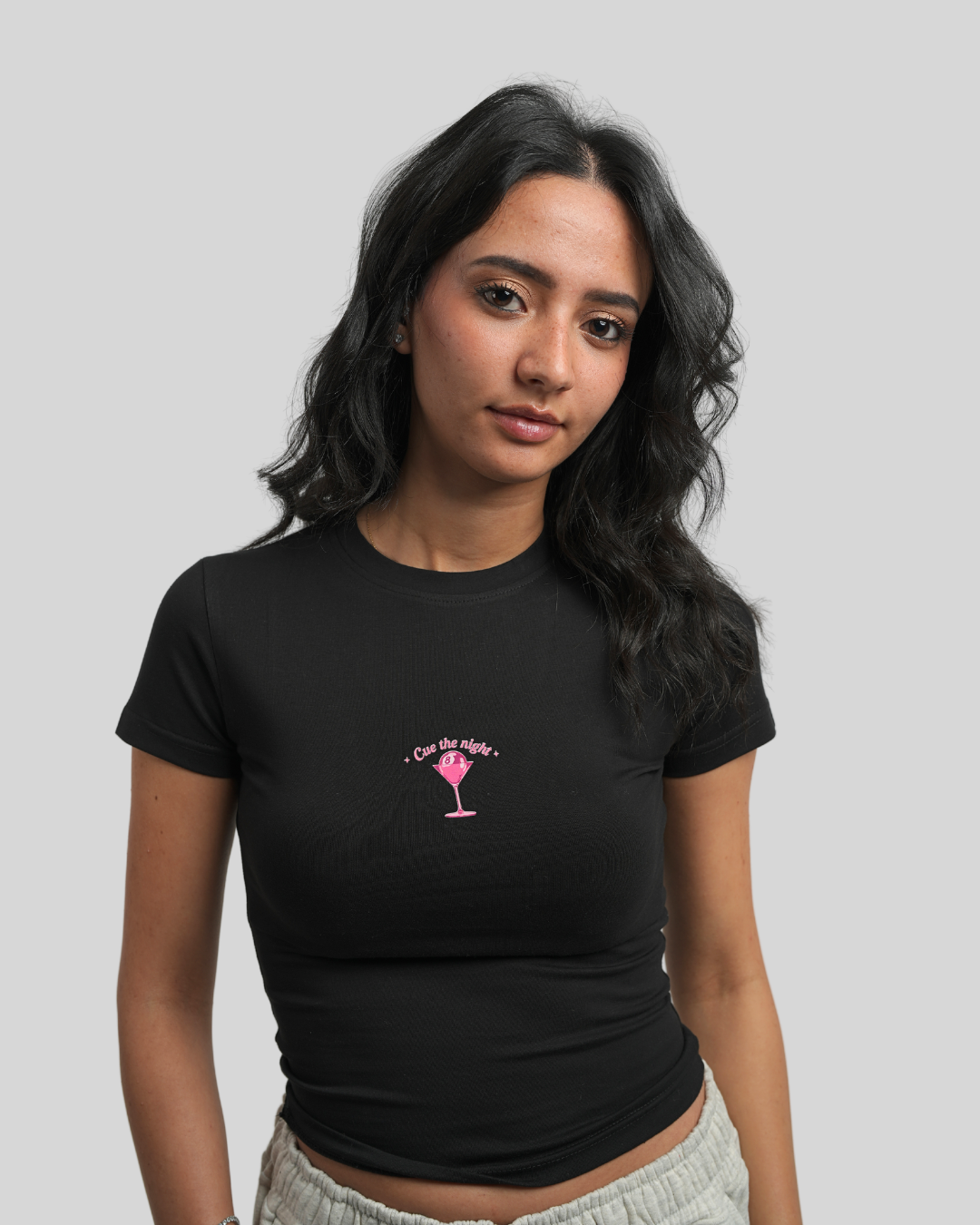 Cue The Night Black Baby Tee