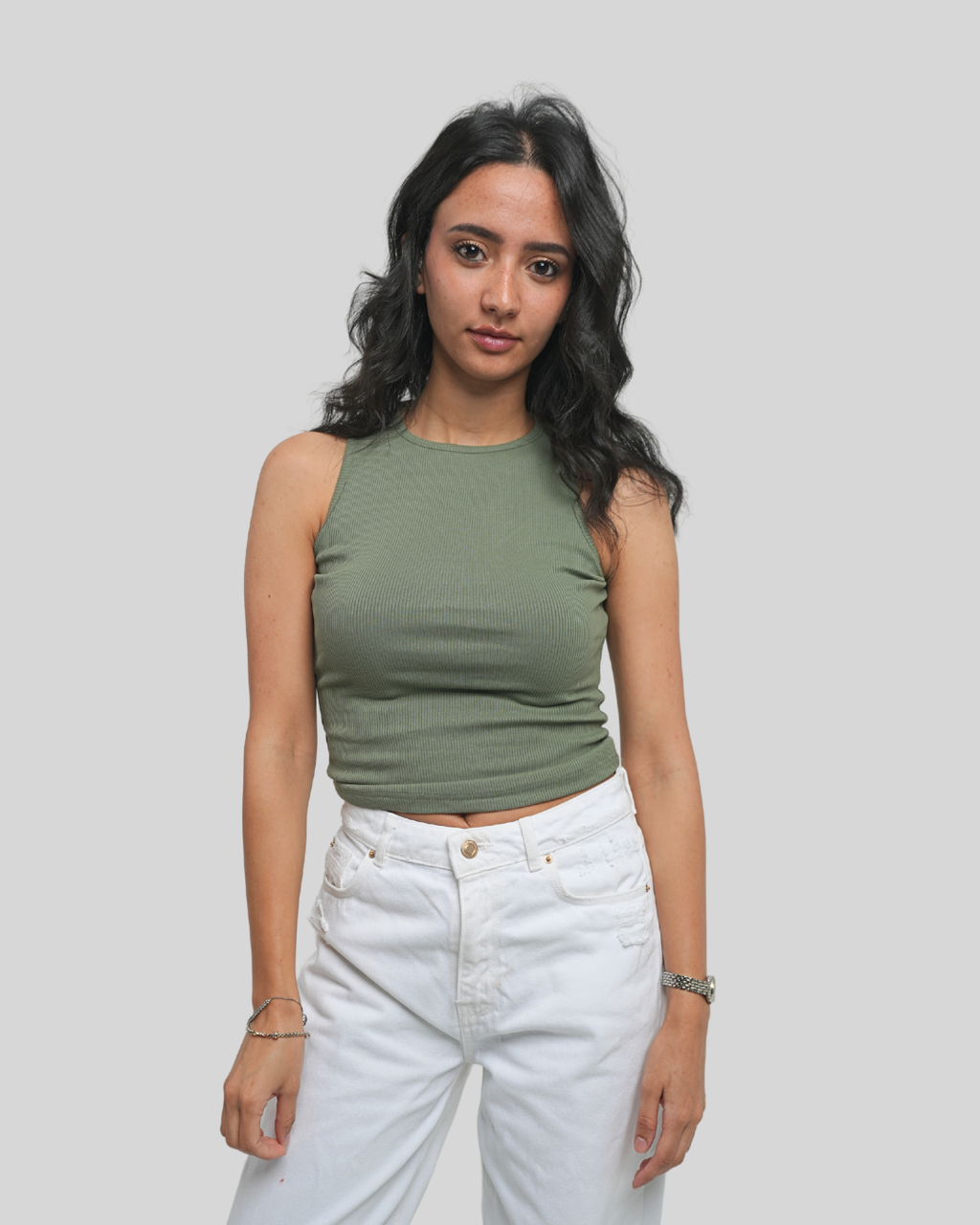 Olive Green Ribbed Tank Top