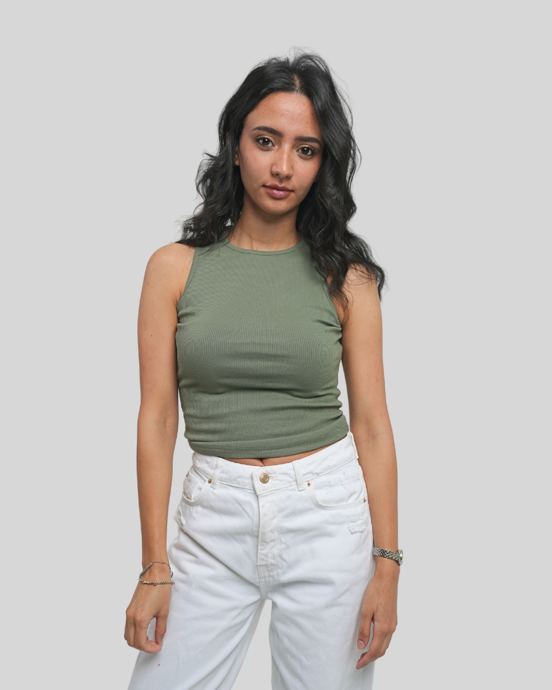 Olive Green Ribbed Tank Top