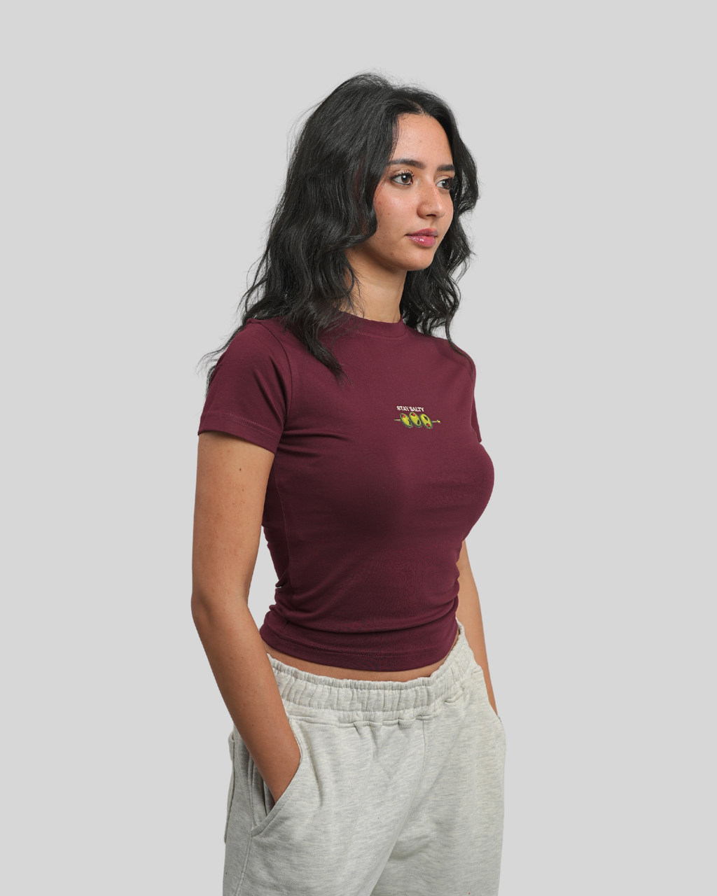 Stay Salty Burgundy Baby Tee