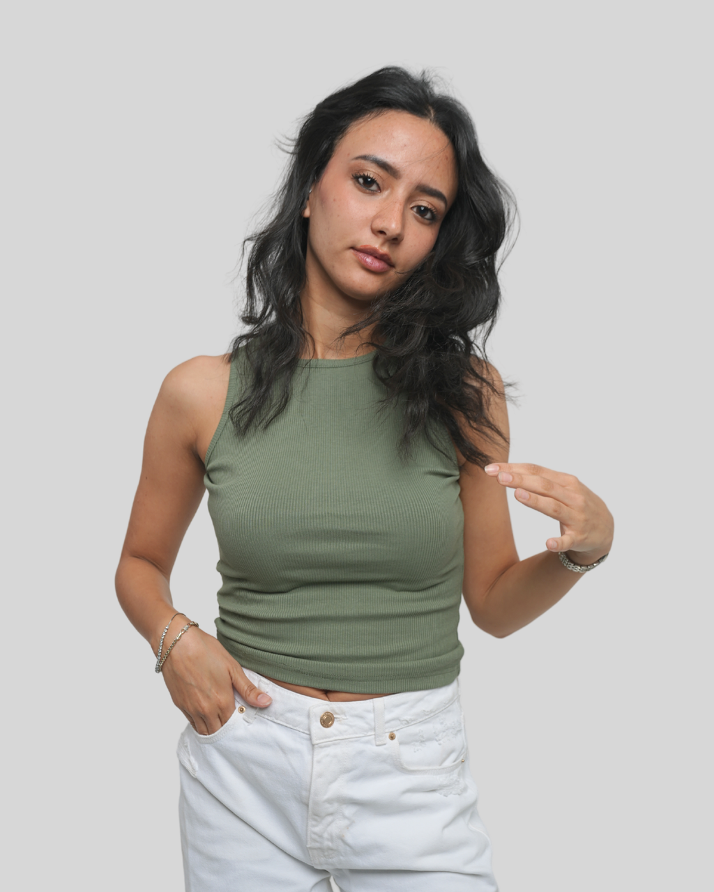 Olive Green Ribbed Tank Top