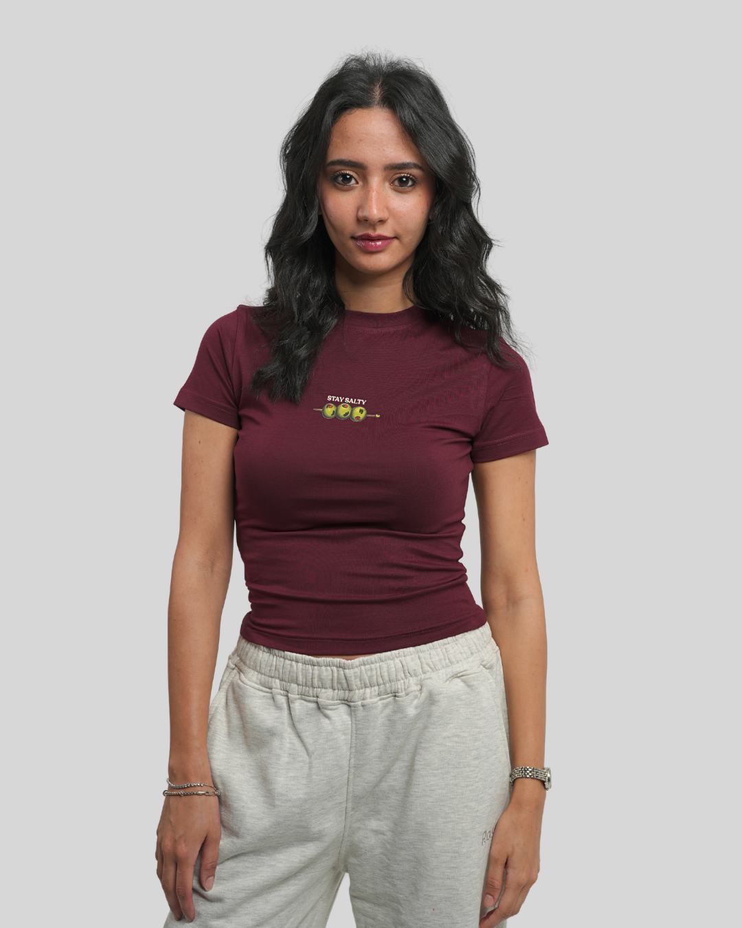 Stay Salty Burgundy Baby Tee